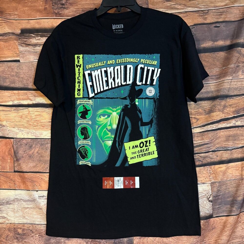 WICKED T-Shirt Men's Black M Medium Emerald City Witch Graphic Cotton Tee
